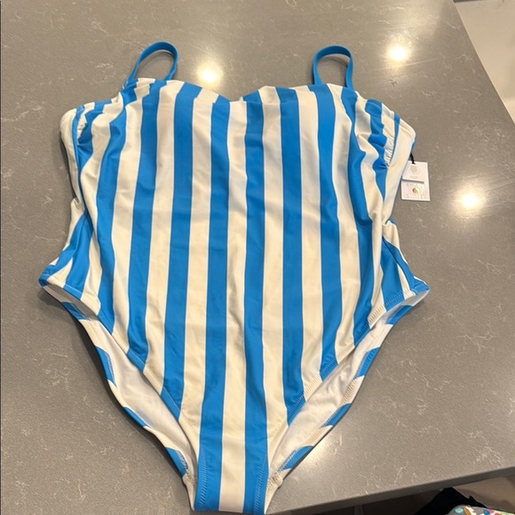 Shade & Shore Nautical Blue and White One Piece Swimsuit - Picture 1 of 5